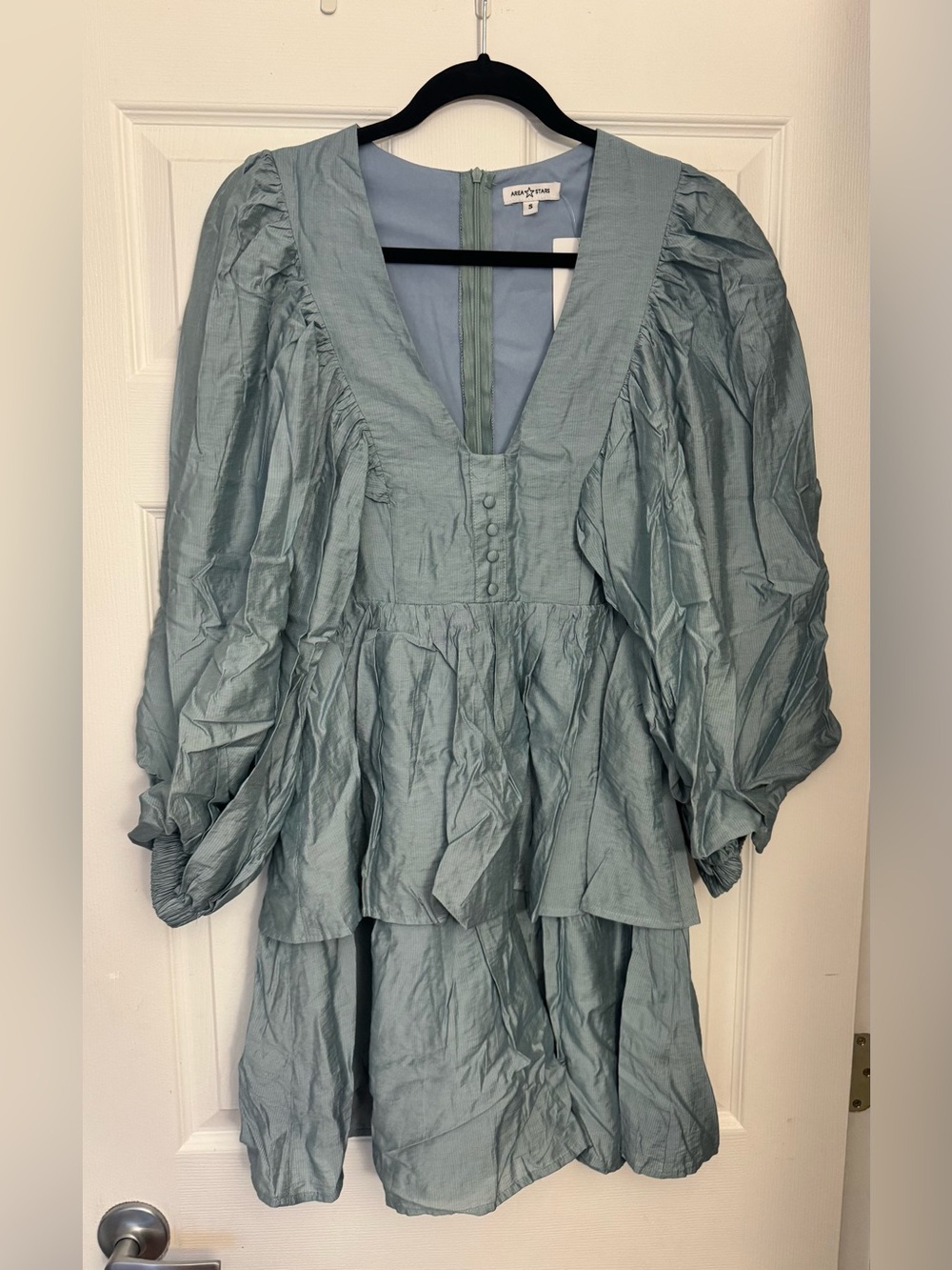 Area Stars Seafoam Puff-Sleeve Tiered Dress